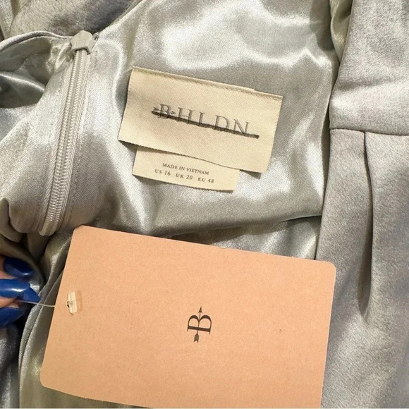 NWT BHLDN Espen Satin Maxi Dress Long MOB Fog Blue Grey 8 - Picture 12 of 12